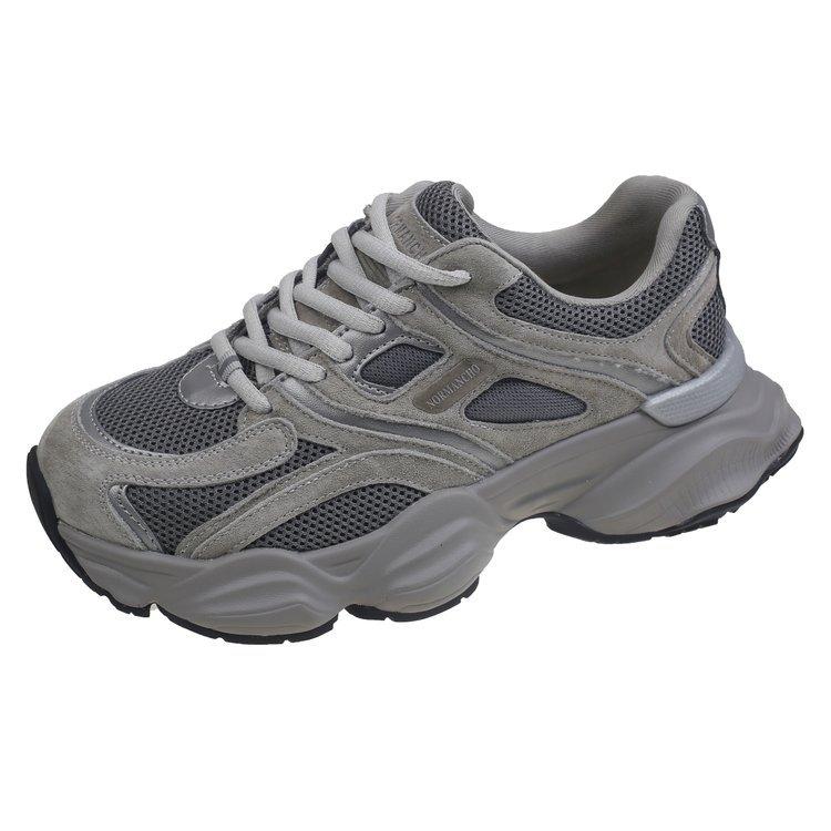 

Leather little monster dad shoes girl 2025 spring new thick-soled mesh breathable versatile running casual sports shoes 40 серый