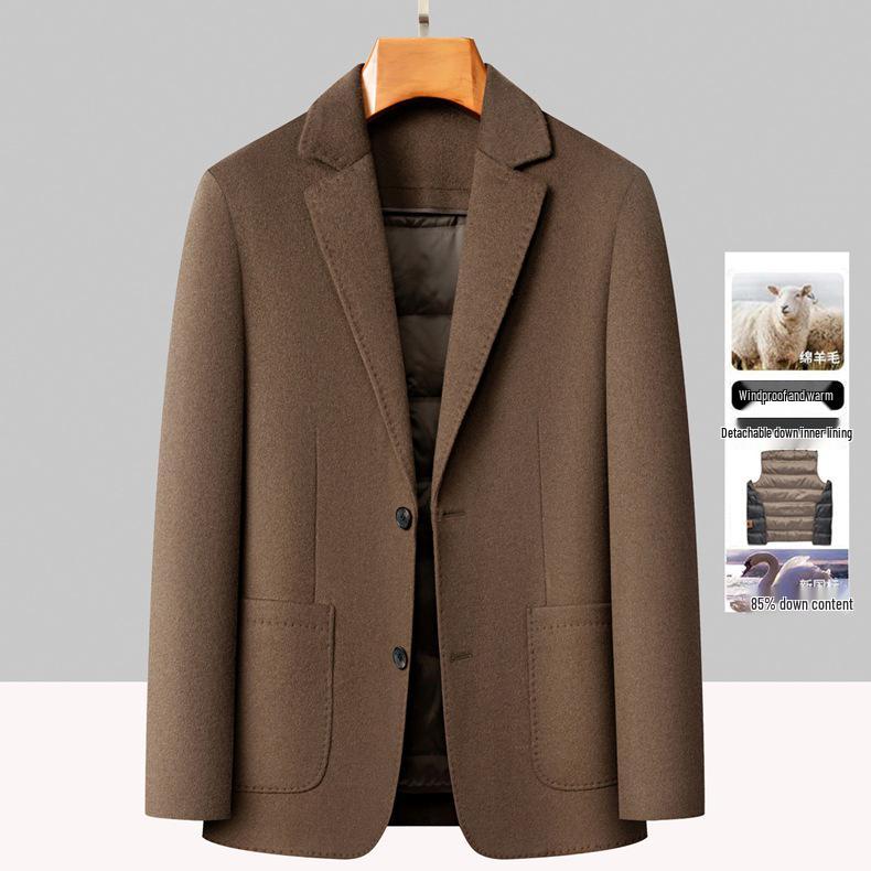 Men's Double-Sided Wool Suit with Detachable Lining, Windproof, Comfortable, Business Casual, Autumn/Winter Outerwear