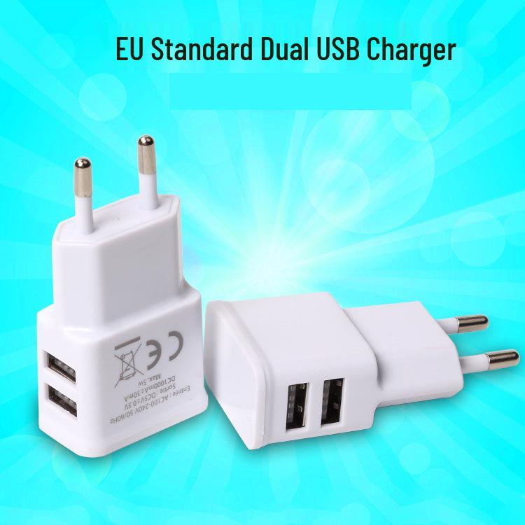 EU Dual-Port 5V 1A USB Mobile Charger, European Round Head, 5W