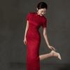 Red national style Chinese long cheongsam improved young women's retro slim waist bridal toasting clothes return door clothes