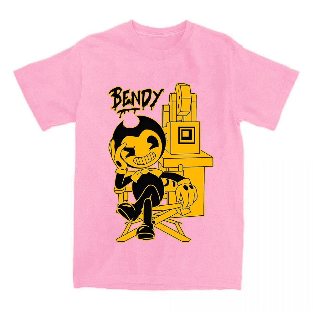 Bendy and The Ink Machine Spiel T-Shirts Baumwolle Kurzarm Rundhals Damen T-Shirt Locker Cartoon Grafikdruck T-Shirt Damen