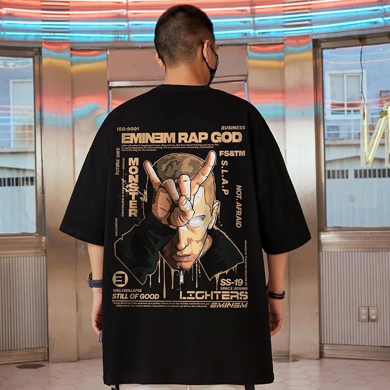 Hip Hop Oversize T Shirt Men Streetwear Harajuku Cartoon Print Tshirt Short Sleeve Cotton Loose HipHop T-Shirt Plus Size 5XL