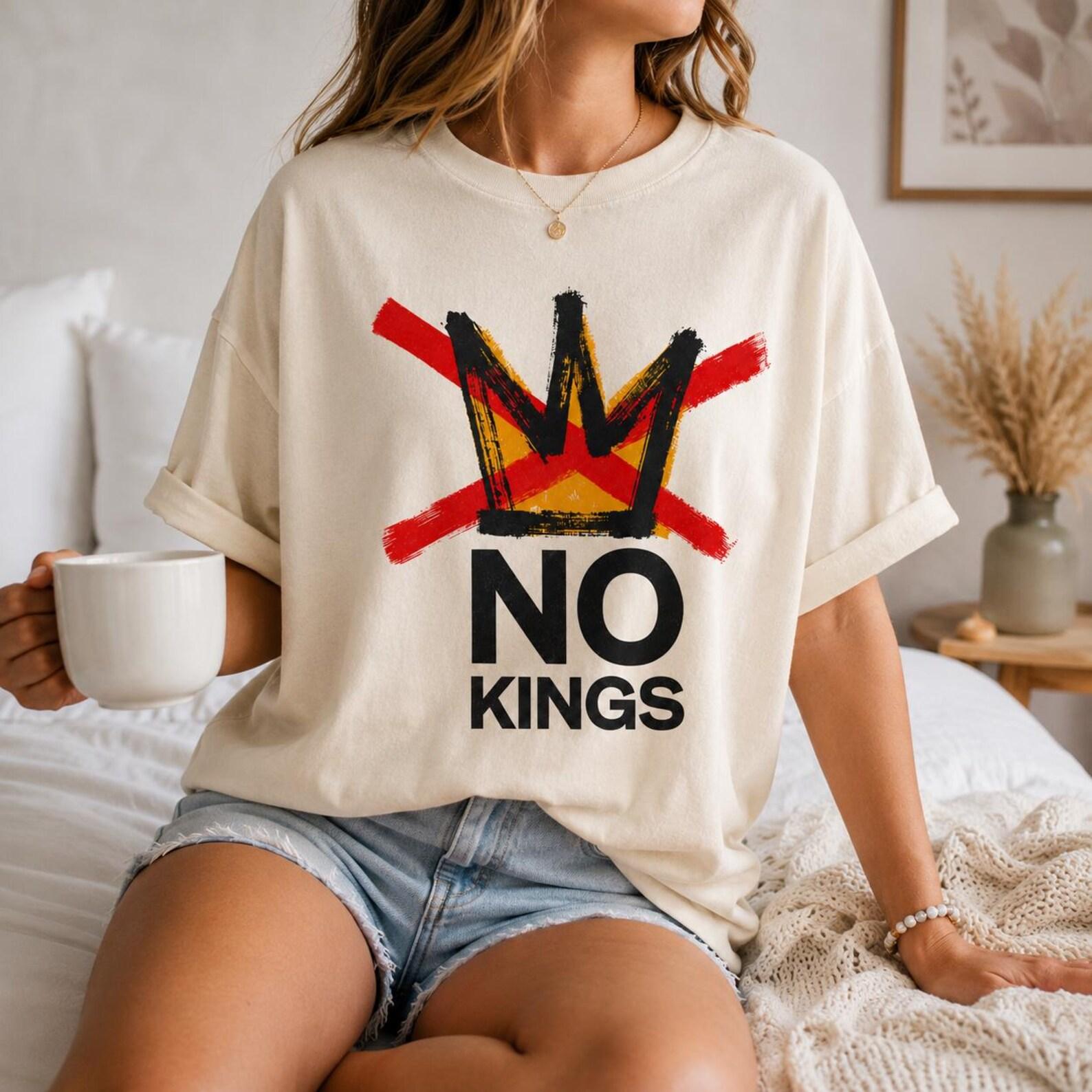 No Kings Comfort Colors T-Shirt, Ivory Protest Graphic Tee, Anti Monarchy Statement Shirt S