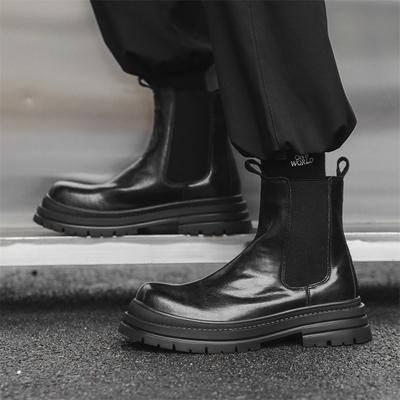 Men Fashion High Chelsea Boots Slip-on Genuine Leather Shoes Stage Nightclub Cowboy Platform Boot Handsome Long Motorcycle Botas
