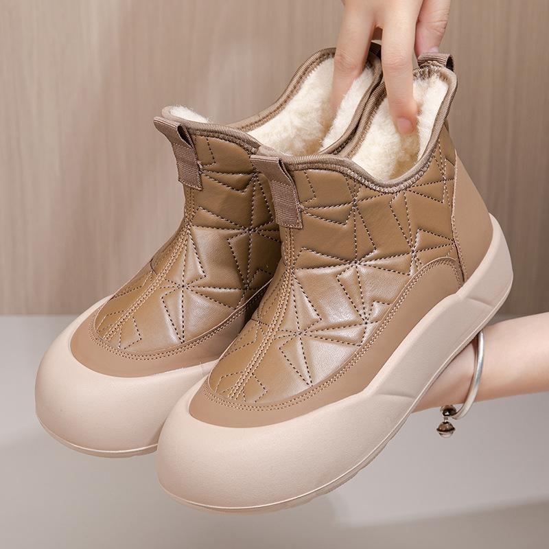 Ladies Winter Platform Snow Boots Anti Slip Warm Faux Fur Lining Ankle Booties Casual PU Leather Comfortable Fuzzy Walking Short Boots
