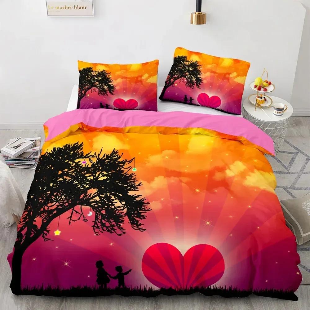 Couple Lovers Gift Duvet Cover Set Love Comforter Cover Valentine'S Day Bedding Set Queen King Size 3Pcs Polyester Quilt Cover