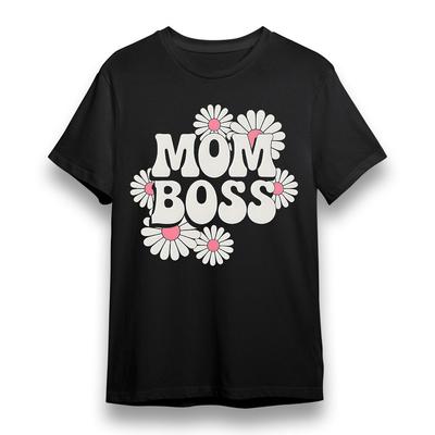 Women's Oversize T-shirt With Floral Mom Power Graphic Unisex Black Cotton Tee