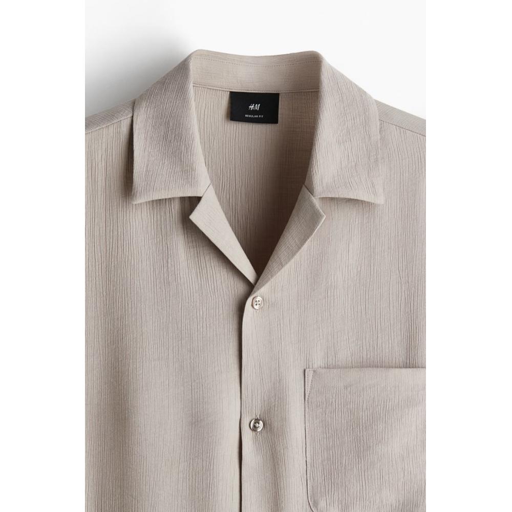 H M Regular Fit Crinkle caMp sHirt Beige
