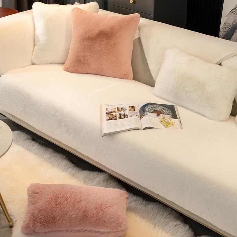 Sofakissen im Winter Schlicht Modern Kaninchenhaar Verdickt Rutschfest Fell Leichter Luxus Warmes Kissen Plüsch Sofabezug Handtuch