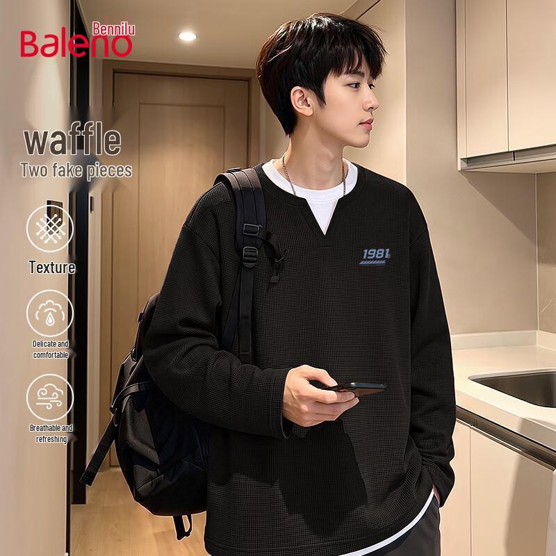 Baleno Men's Faux Two-Piece Long Sleeve Crew Neck T-Shirt