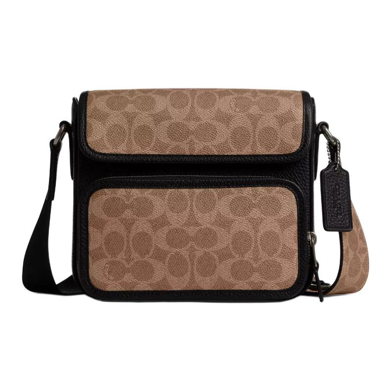 

COACH Sullivan 19 Logo Print Coated Canvas and Leather Crossbody Bag Small Men s Tan and Black чорний