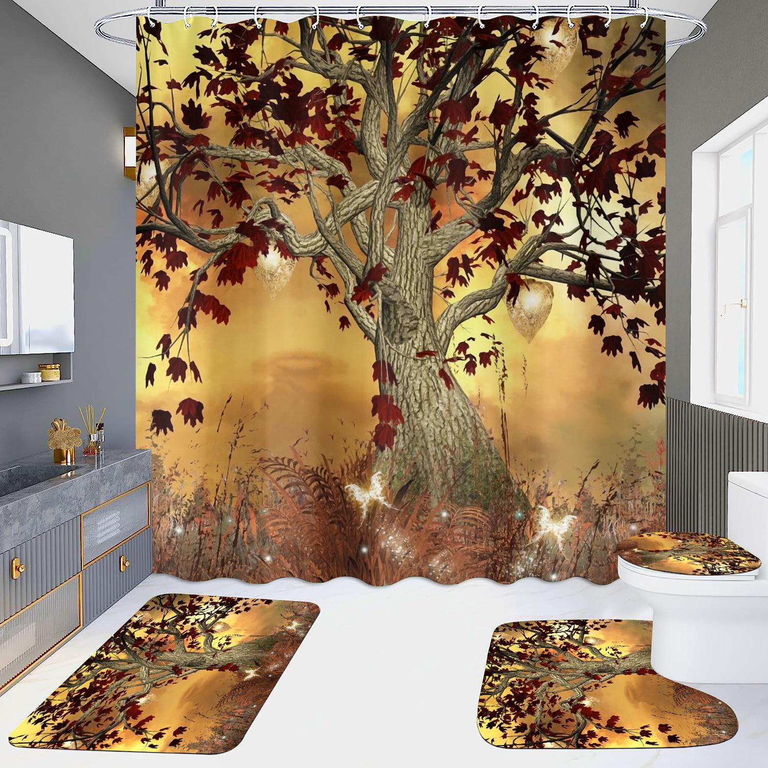 

4 шт. 3D красочные наборы занавесок для душа серии Tree для ванной комнаты, нескользящие коврики для ванной комнаты, крышка для унитаза, коврик для ванной