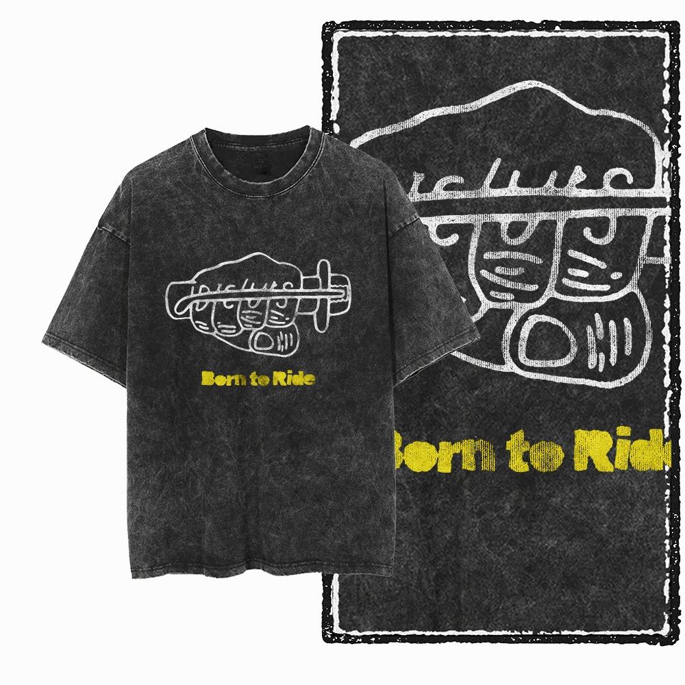 YM MOTOR CYCLE THEME Printed Cotton Acid Washed Graphic Unisex T Shirt Cool Streetwear Men Tshirts Tee for Men