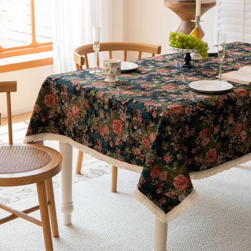 Floral Tablecloth Rustic Farmhouse Cotton Linen Blend Table Cover Dining Coffee