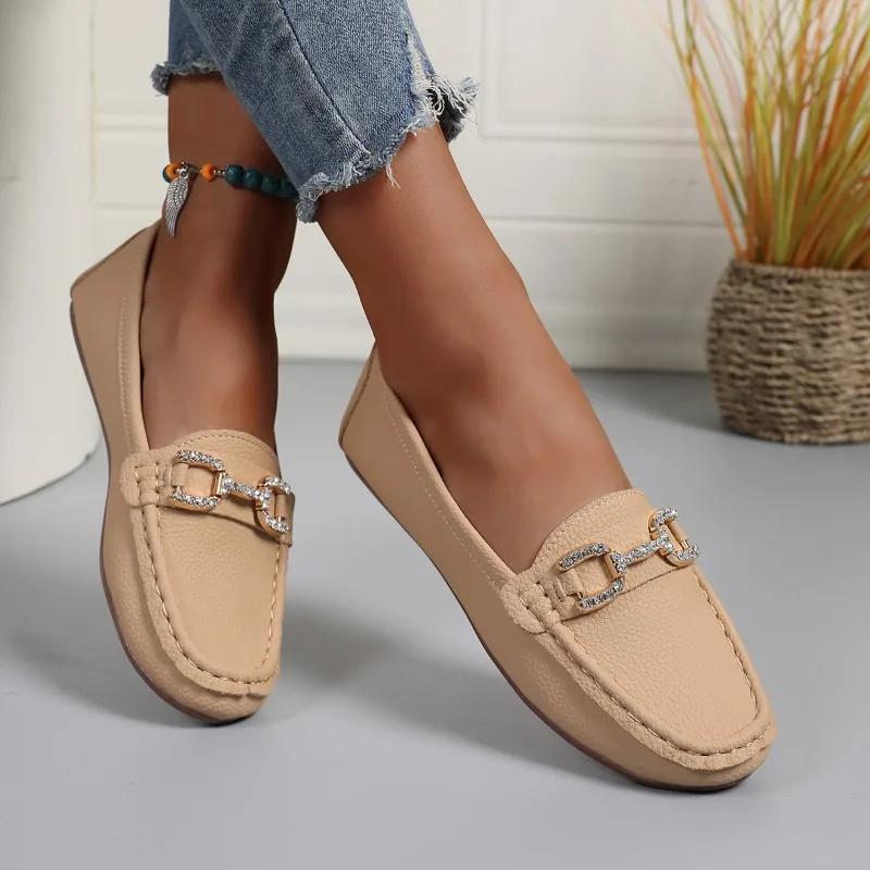 Fashion Ladies Shoes 2025 Brand Shallow Women's Flats Fashion Metal Decoration New Casual Plus Size Light Comfortable Flat Low Heels