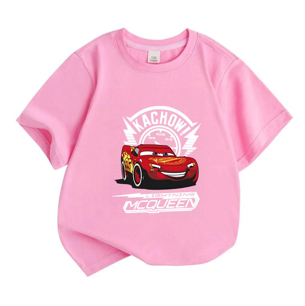 Cartoon Racing Car Print Kids T-Shirt for Boys Girls, 100% Cotton Casual Crew Neck Short Sleeve Tops, Lightweight Breathable Summer Cute Racing Vehicl