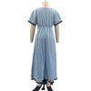 Maxi Robe d'Été pour Femmes Rayée Manches Courtes Col en V Robe évasée Décontractée Vacances à la Plage Fluide Robe d'été coupe A