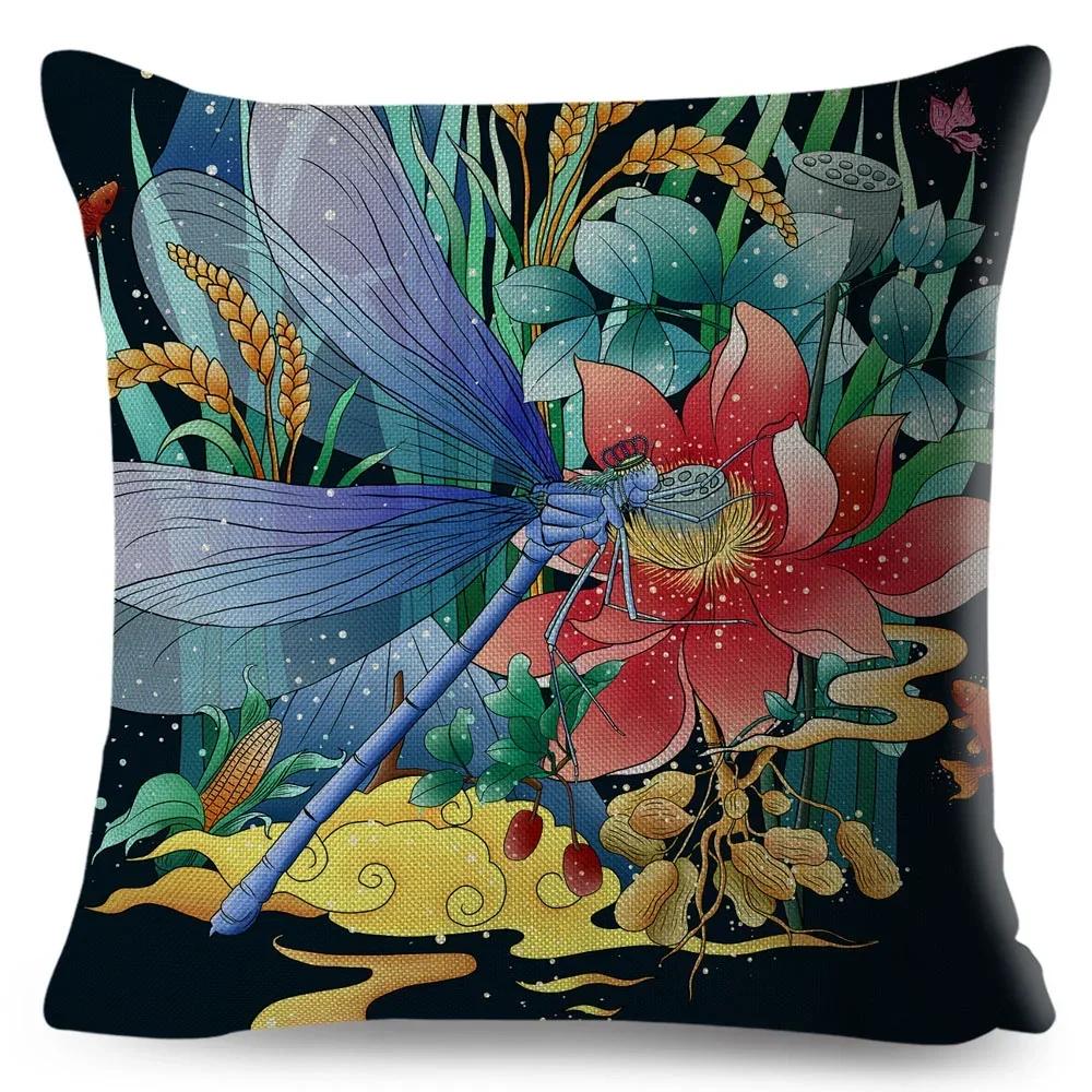 Cartoon Animal Pillowcase Dragon Fox Firebird Printed Linen Cushion Cover Living Room Sofa Car Decorative Pillowcase 45*45Cm