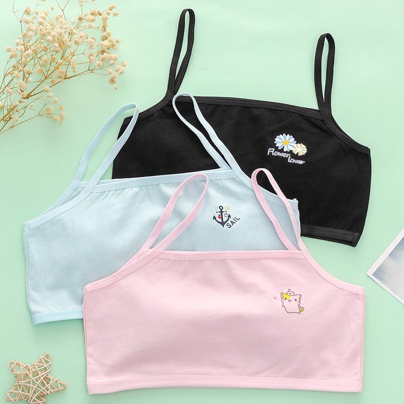 Girls' Cartoon Anti-Protrusion Pure Cotton Training Bra and Vest Set