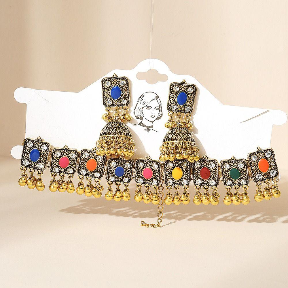 Hollow Tassel Necklaces Earrings Geometric Golden Jewelry Earrings Necklaces Jewelry Set Women