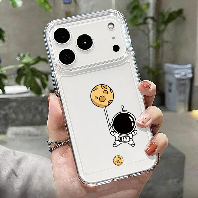 Shockproof Clear TPU Case For iPhone 17 16 Pro 15 14 13 12 Pro Max 11 Transparent Silicone Cartoon Astronaut Pattern Phone Cover