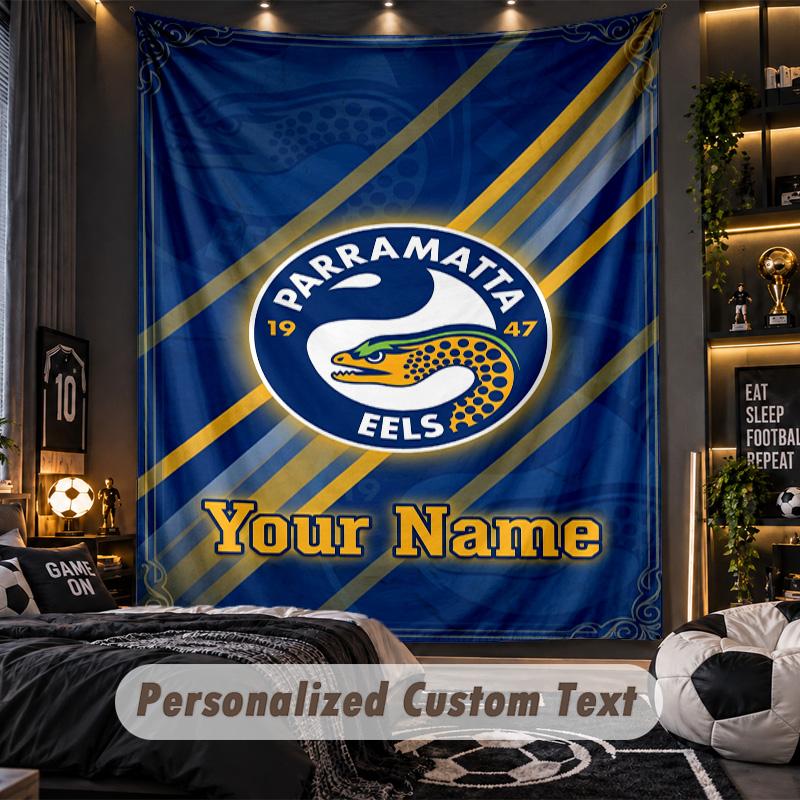 TapestryParramatta Eels Custom Name Text Personalized Wall Hanging Tapestry Home Wall Decor