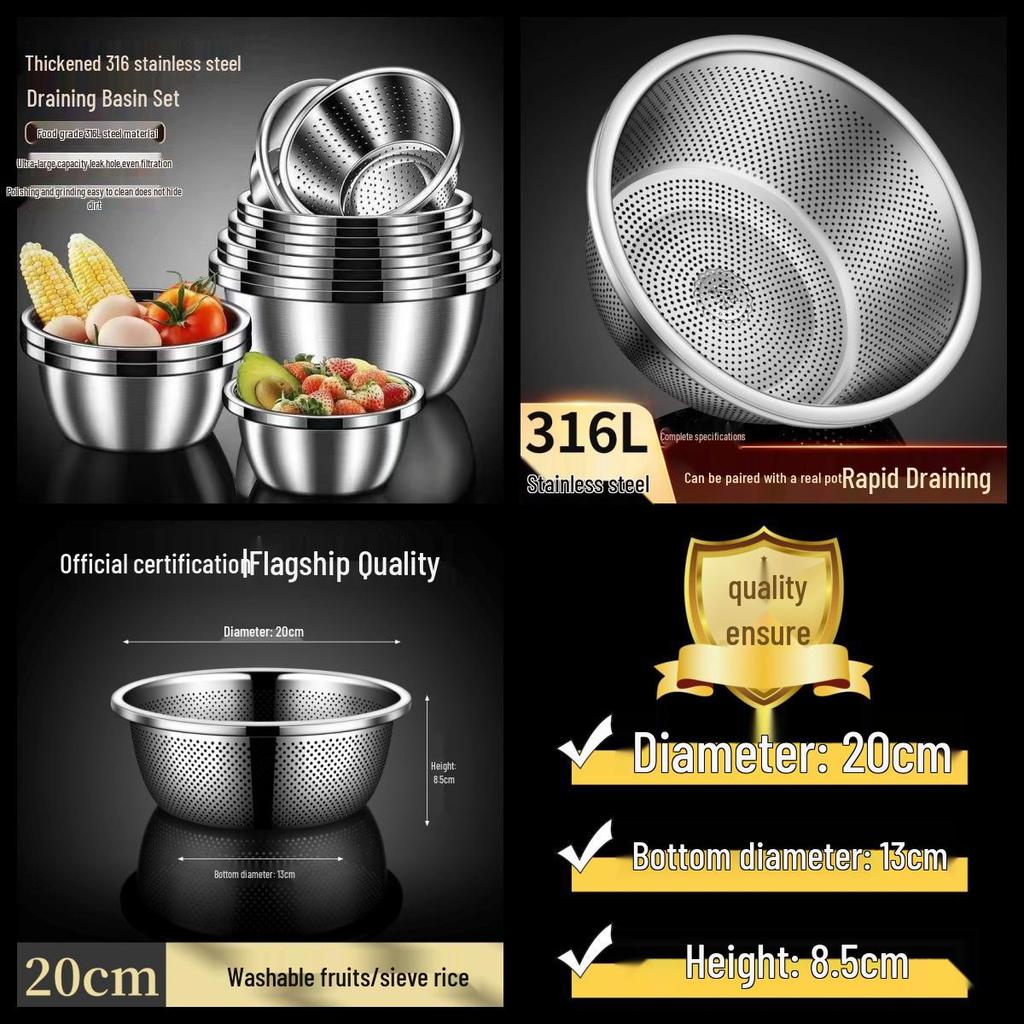 Bol Multiusage en Acier Inoxydable pour Mélanger, Laver, Cuisiner et Pétrir - Grand, Conception à Bord Roulé pour Usage en Cuisine
