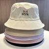 Cat Embroidered Cotton Fisherman Hat With Sun Protection For Casual Summer Wear