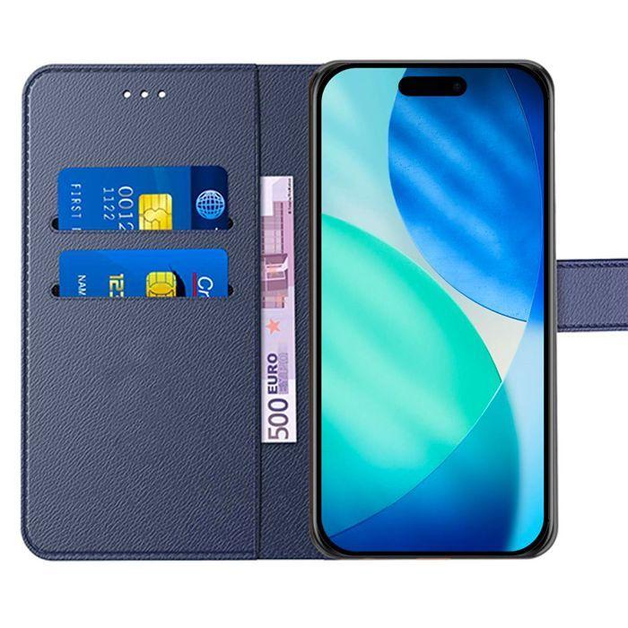 Case for iPhone 17 - BOOLING - Flip Case Synthetic Leather Anti-Scratch Navy Blue - 2 Tempered Glasses