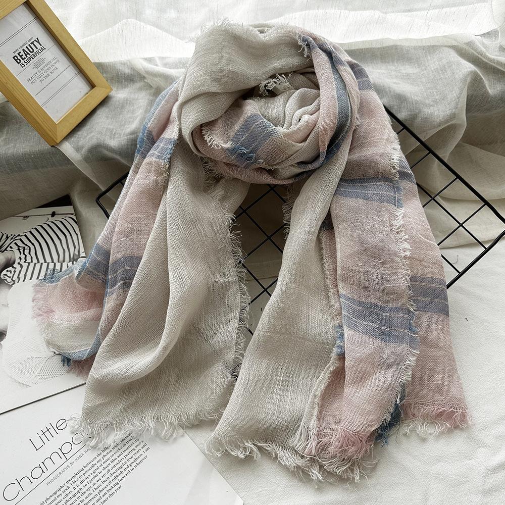 Leinen Karo Kontrast Quasten Leinen Herren/Damen Schals Weich Dünn Retro Schal Pashmina Schals Stolen Kopftuch Bandanas