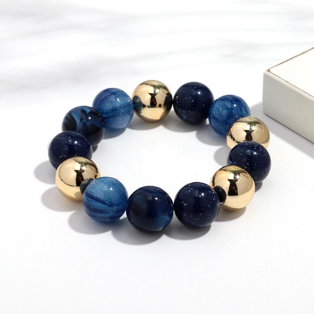 Fashion Acrylic Big Round Beaded Bracelet for Women Simple Glitter Colorful Handmade Strechy Bracelets Jewelry Accessories Gift