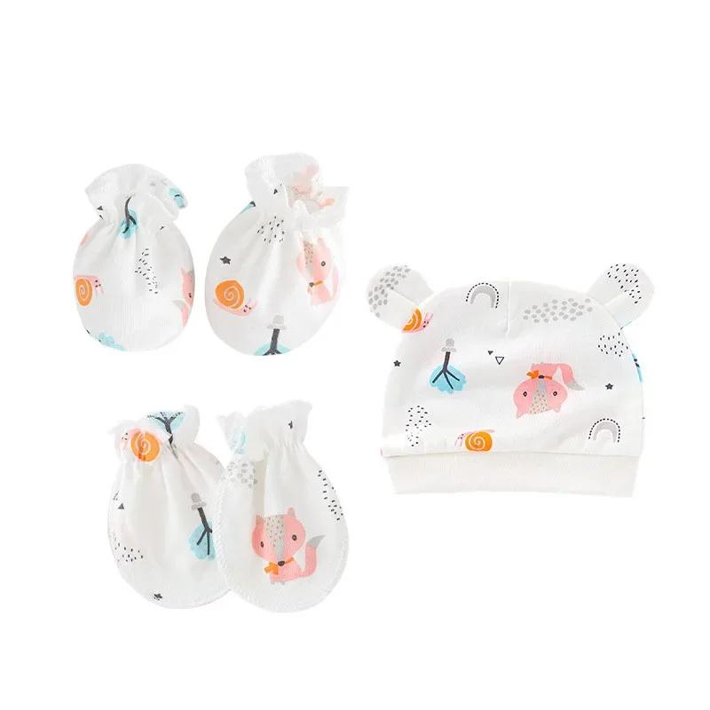 Non-Toxic Newborn Hat+Gloves+Socks Set For Baby Children&Children Cotton Fall Casual Pography Props Soft Headwear Infant Nightcap Fashion