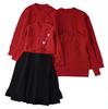 New Parent-Child Red Sweater: Women's Dress & Men's Top, Autumn/Winter Thick Knit Korean Style Family Outfit.