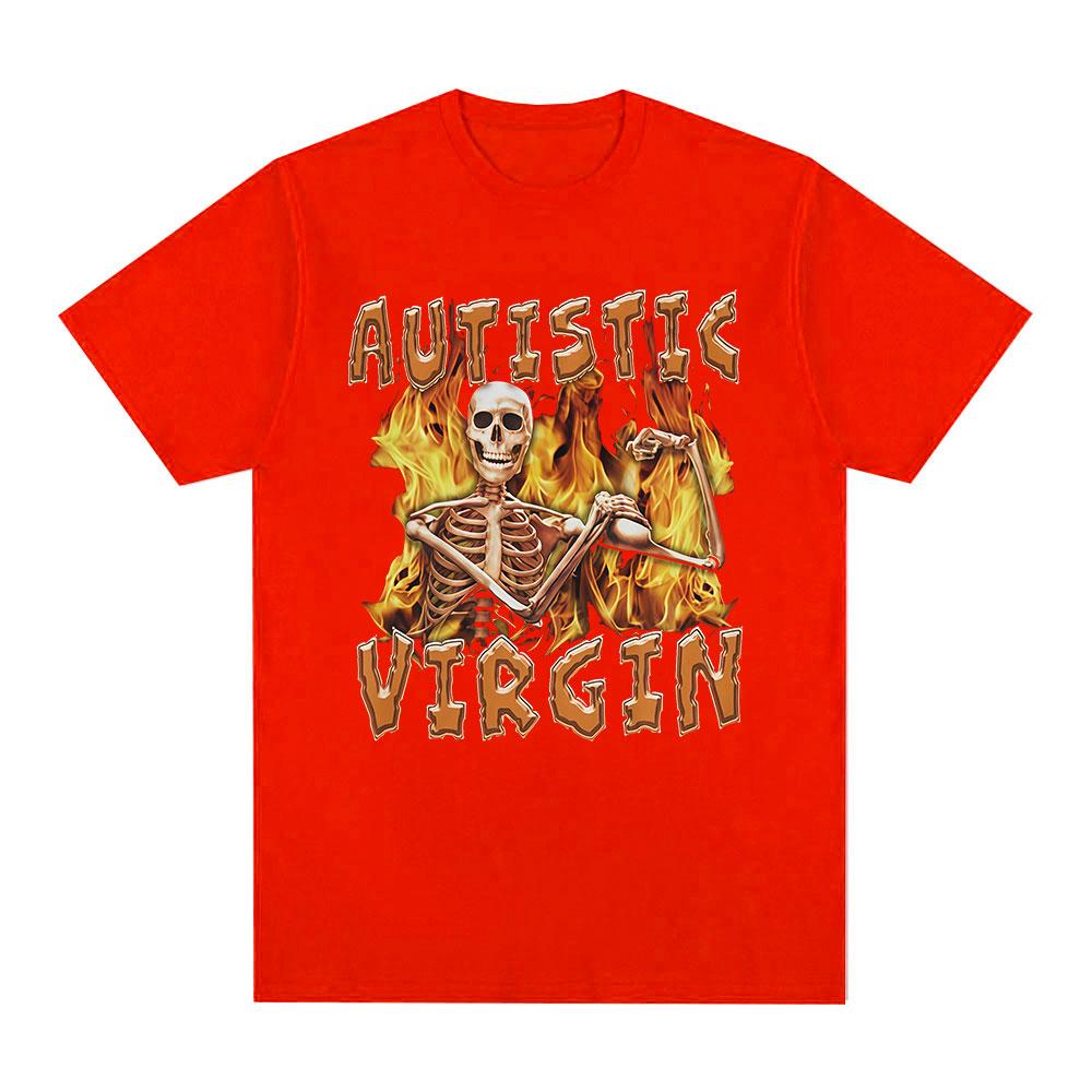 Autist Jungfrau Lustiger Skelett Autismus Meme T-Shirts Herrenbekleidung Vintage Gothic Kurzarm T-Shirt Baumwolle Oversized T-Shirt