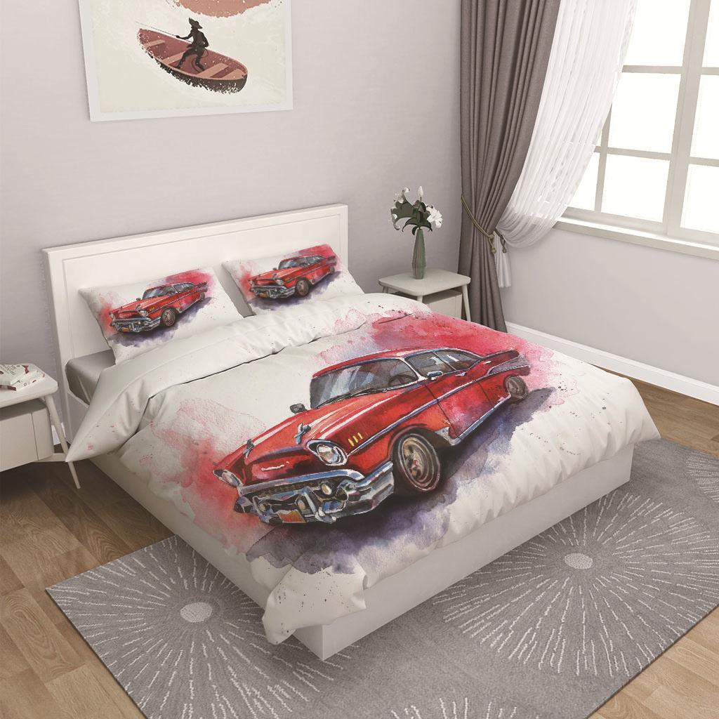 Retro Classic Car 3d Digital Print 3-piece Bedding Set - Wish Style