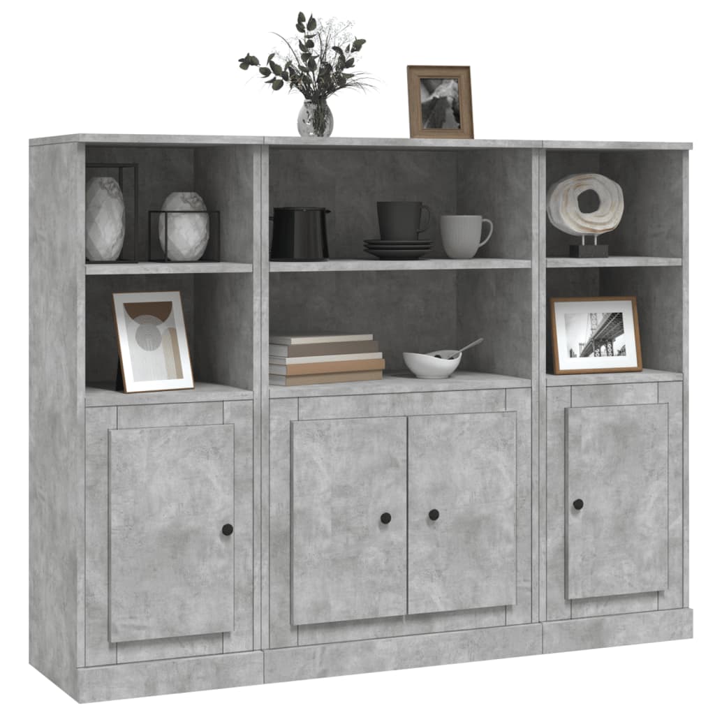 Highboards 3 pcs Concrete Gray Particleboard