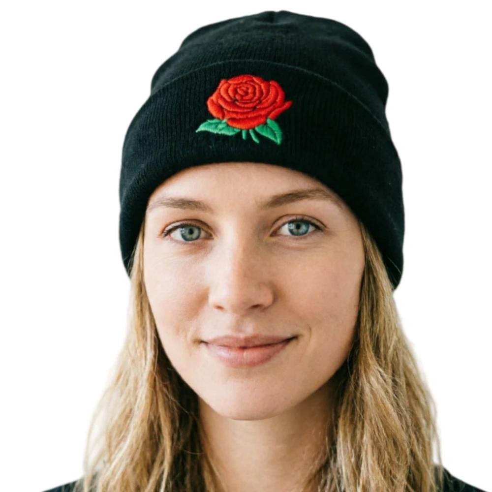Winter Warm Wool Knit Skullies Beanie For Women Embroidery Rose Thermal Knit Hat Cold Weather Headwear