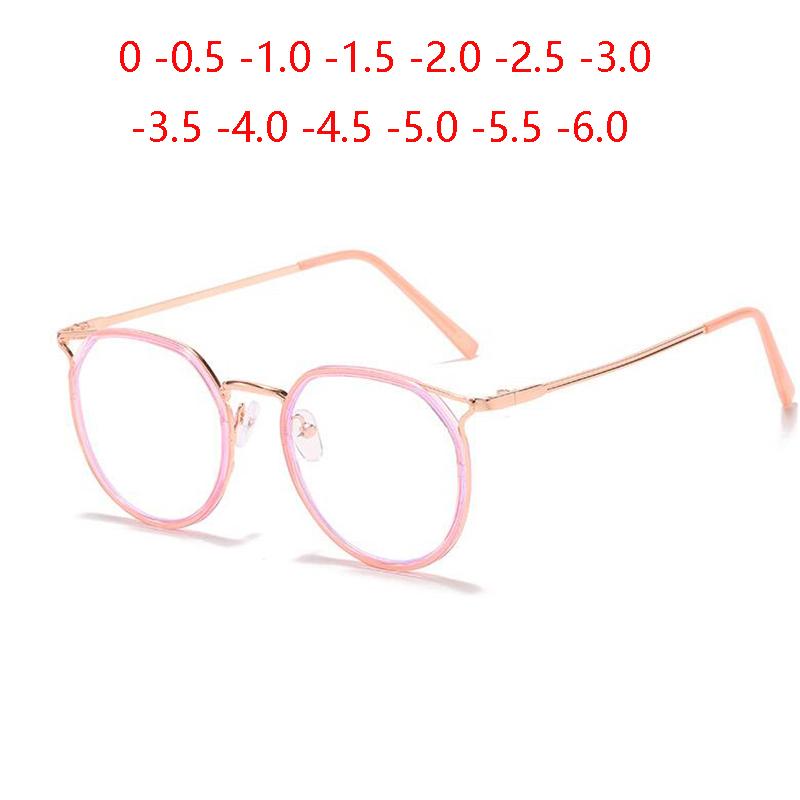 Pink Rose Gold Frame Myopia Lens Cat Eye Prescription Glasses Women Men Metal shortsighted Eyewear 0 -0.5 -1.0 -1.5 To -6.0