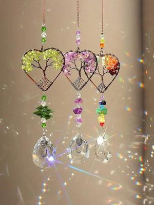 SunCatcher Drzewo Życia Serce w Kształcie Ozdoby Koło Czakry Kamień Okno Kula Pryzmat Wiszący Ogród Dekoracja Festiwal Prezent