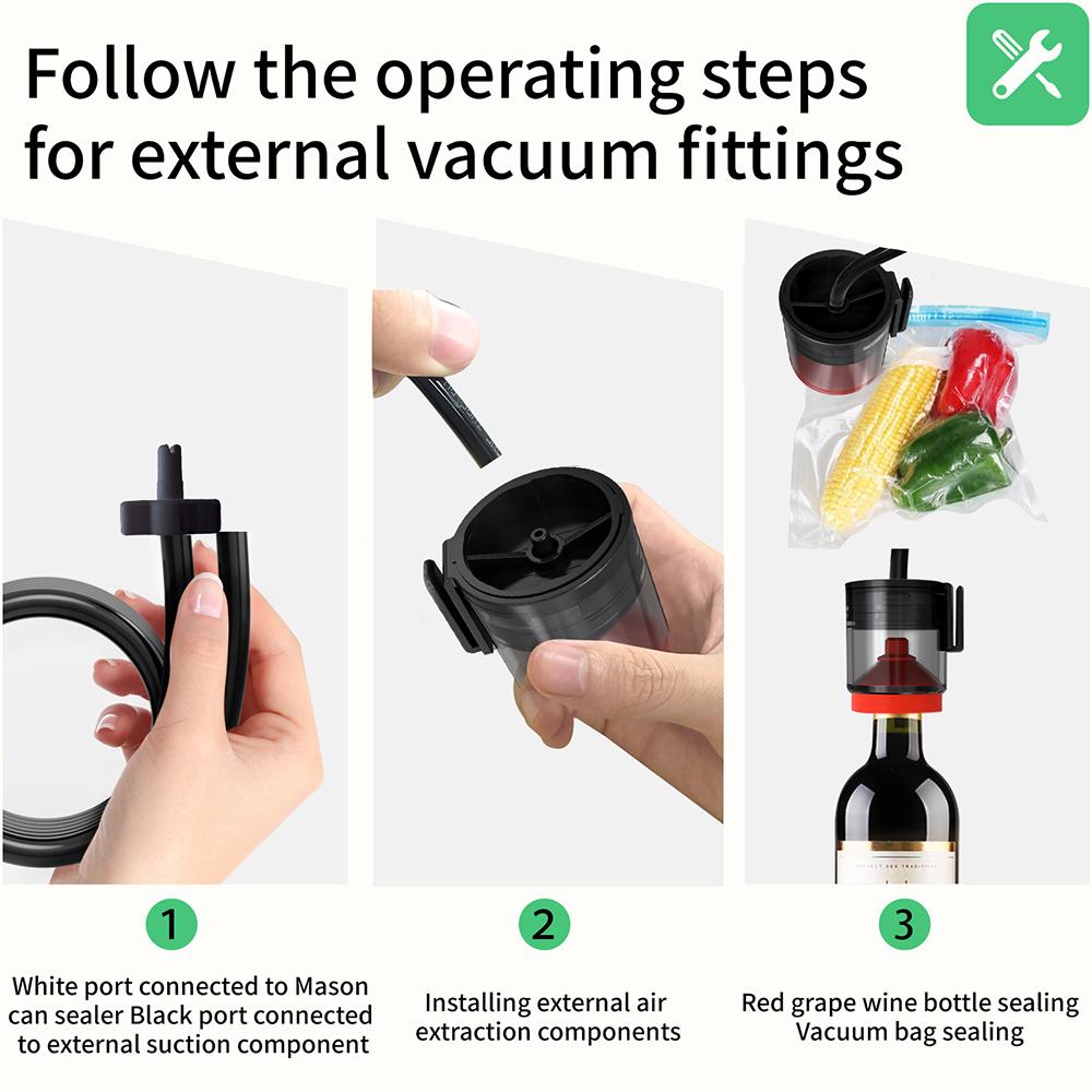 Κιτ ηλεκτρικής μηχανής σφράγισης κενού 2 σε 1 για ασύρματη κουζίνα με φαρδιά και κανονικά στόμια Mason Jar