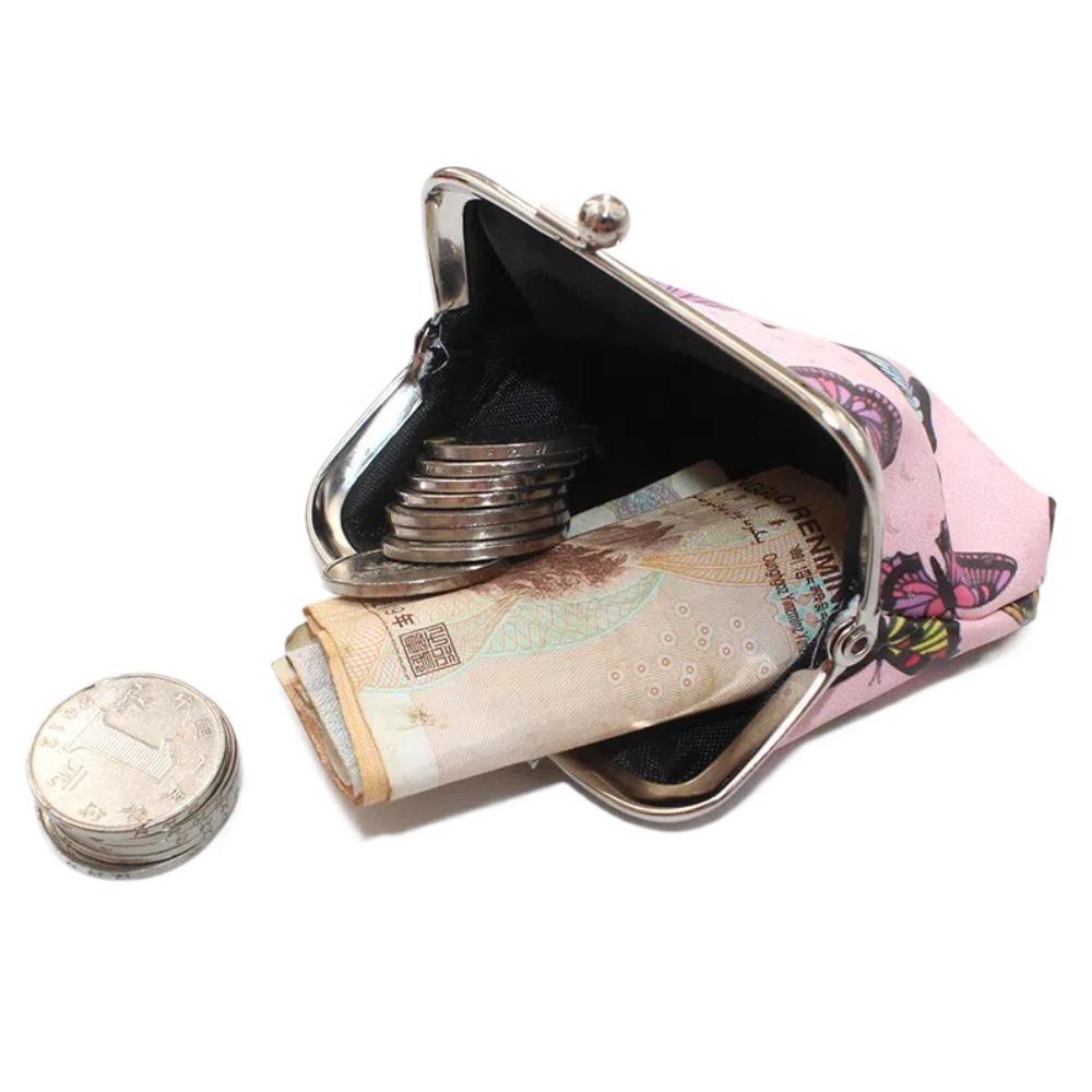PU Leather Shell Clip Coin Purse Polyester Clip Buckle Purse Butterfly Printed Pouch  Girls