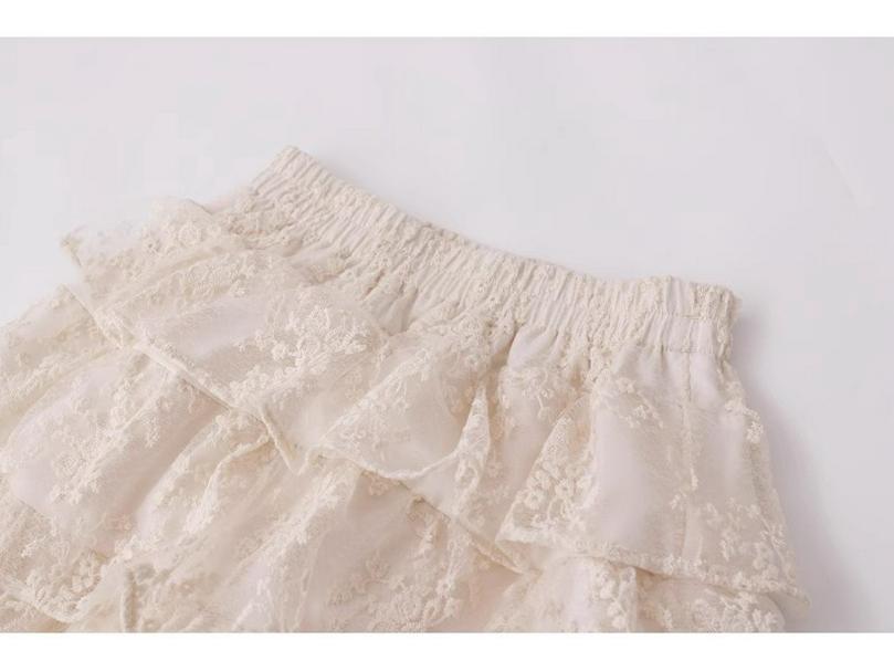 Spring French Embroidered Layered Ruffle High-Waist Long Skirt for Women
