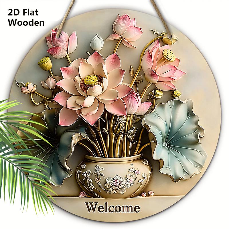 

Деревянная приветственная табличка в стиле рустик «Бонсай Лотос» - Художественная декоративная подвесная табличка - Идеальное домашнее подвесное украшение 20cm/7.87in розовый