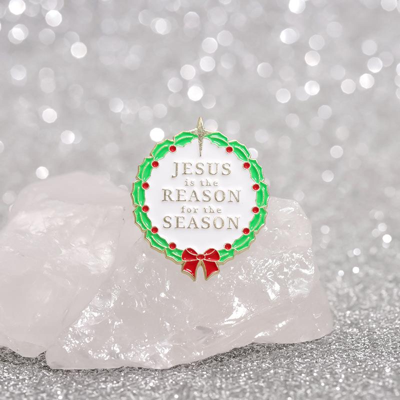 Fun Festive And Geometric Round Christmas Brooch With Vibrant Colors And Cartoon Appeal