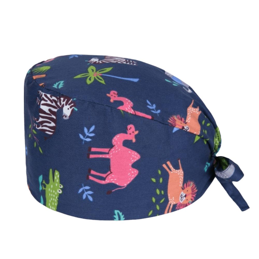 Unisex Cartoon Printing Scrub Cap Adjustable Buckle Print Design Lab Scrub Hat Breathable Soft Pure Healthcare Hats Pet Hospital