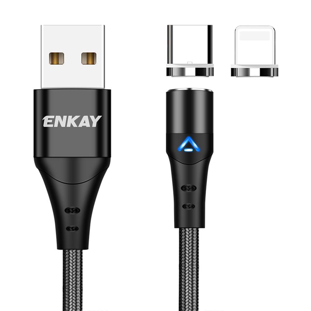 ENKAY HAT PRINCE 1m Magnetic 3A Fast Charging Cable 2-in-1 USB To 8-Pin+Type-C Data Cord