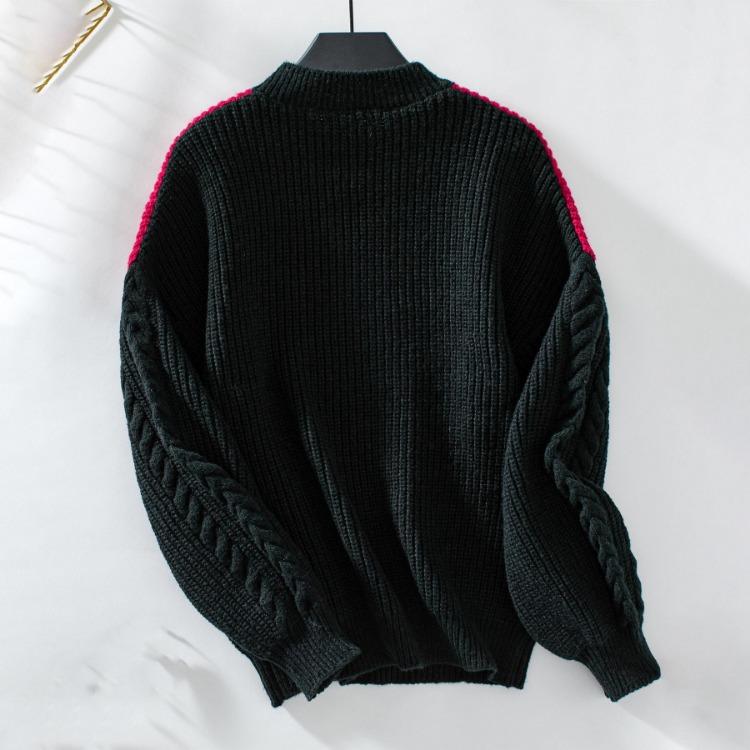 Vintage Collision Color O Neck Loose Long Sleeve Knitwear Cardigan Sweater Top Autumn Winter