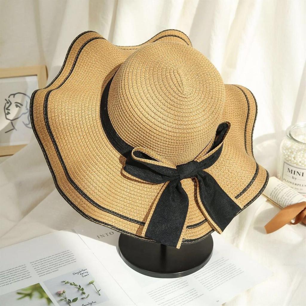 New Straw Hat Summer Adult Women Outdoor Bow Ribbon Sun Hat Outdoor Large Brim Sunscreen Girls Visor Caps