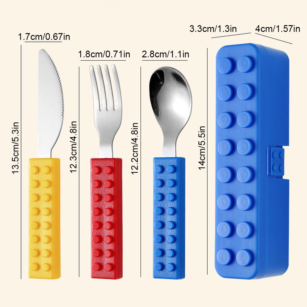 For Home Travel Kitchen Supplies Fun Diy Building Block Cutlery Set Stainless Steel Fork Spoon Portable Tableware
