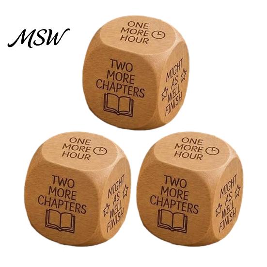 Natural Wood Reading Gift Wooden Decision Dice, 6-Sided Engraved Quotes Prompt, Library Habit Organizer Charm, Fun Companion Book Lover Dice